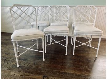 Set Of 6 Painted White Wrought Iron Chairs With White Faux Croc Seats - Can Be Used Indoors Or Outdoors