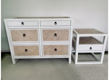 Matching Chest Of Drawers And Nightstand - Cream With Tan Textured Inserts
