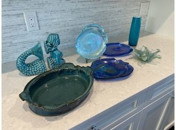 Collection Of Blue Green Ceramic Nautical Decor