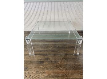 Square Lucite Coffee Table With Thick Glass Top
