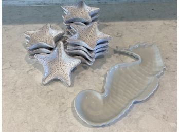 Set Of 12 Starfish Dishes And Seahorse Dish
