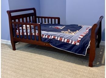 Dark Wood Toddler Bed  With Nautical Bedding