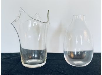 Collection Of 2 Clear Glass Vases - 1 Signed Murano And 1 Mouthblown