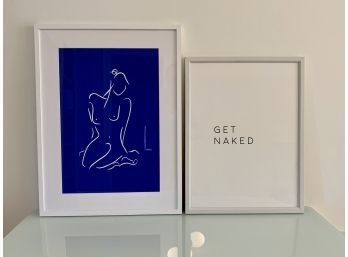 Figurative Framed Print - Blue And White And GET NAKED
