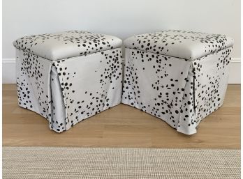 Pair Of Cream And Upholstered Print Storage Ottomans With Skirts