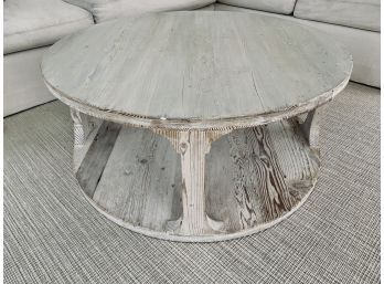 Round Distressed Cocktail Table - Painted Whitewash