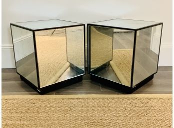 Pair Of Mirror Side Tables With Black Edging