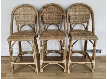 Set Of 3 Serena And Lily Bamboo And Rattan Counter Height Stools