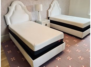 Pair Of Upholstered Twin Beds With Tulo Mattresses