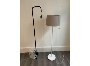 Pair Of Modern Standing Lamps - 1 With Marble Base, 1 Metal