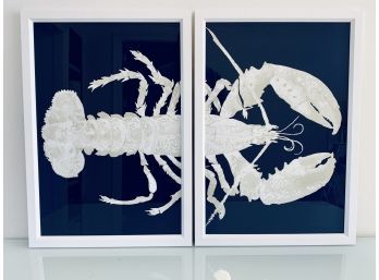 Framed Print Diptych Of Lobster - Navy And Cream