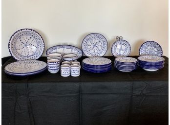 Set Of Blue And White Hand Painted Ceramic Dinnerware