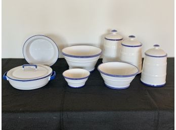 Collection Of White And Blue Earthenware - 2 Pieces Mason Cash Enamour