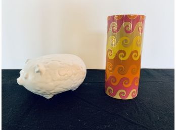 2 Pieces Of Jonathan Adler Decorative Items - Pig And Vase