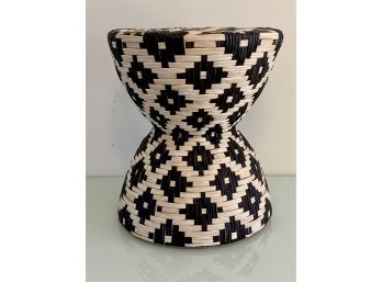 Black And Natural Woven Rattan Accent Table