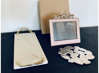 Collection Of Michael Aram Pieces - Baby Picture Frame, Trivet, Marble Cheese Board