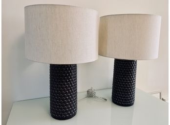 Pair Of Ceramic Table Lamps - Unique Plumish Brown Color With Sand Shades