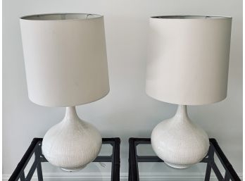 Pair Of Ceramic Gourd Lamps - Cream