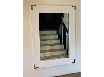White Lacquer Mirror With Brass Detail