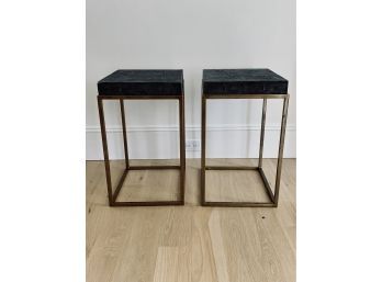 Pair Of Brown Shagreen And Brass Side Tables