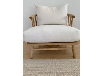 Single Modern Light Wood And Cream Fabric Arm Chair