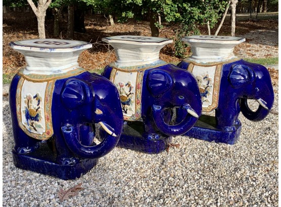 Collection Of 3 Painted Ceramic Garden Elephants