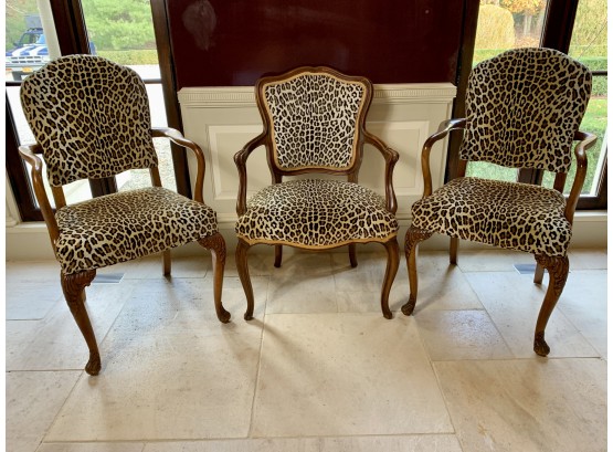 Collection Of 3 Custom Fabric Antique Armchairs - Leopard