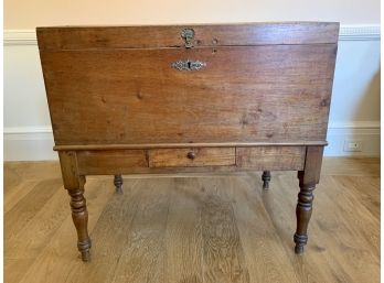 Antique Trunk On Legs With 1 Drawer  - The Handle Is Missing