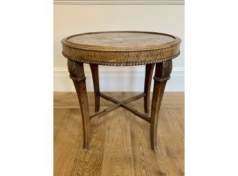 Single Marble Top Round Wood Carved Wood Table