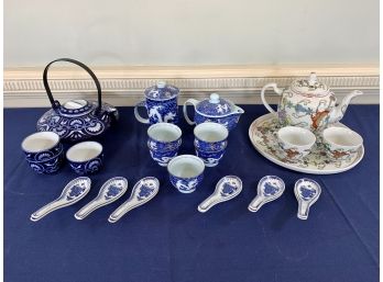 Collection Of Asian Ceramic Tea Sets And Soup Spoons