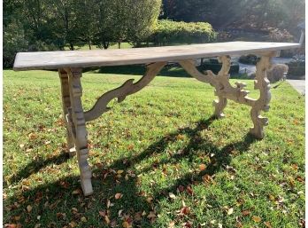 Gorgeous Teak Ornate Console Table (used On Covered Porch
