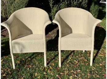 Pair Of Cream Painted Wicker Arm Chairs Without Cushions