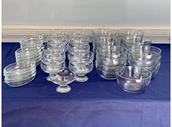 Collection Of Clear Glass Bowls, Dessert Dishes And Pyrex Serving Dishes