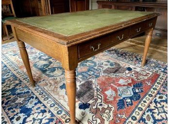 Oak Leather Top Desk With 2 Drawers