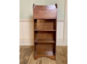 Antique Dark Wood Magazine Stand With Shelves