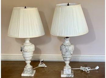 Pair White Marble (alabaster) Lamps With Brass Detail