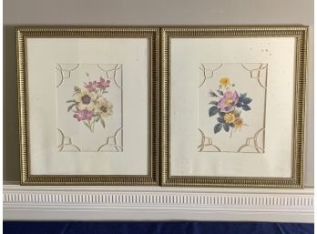 Pair Of Floral Prints With Cut Out Matting