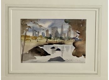 Signed And Frame In Gold - New York City Watercolor