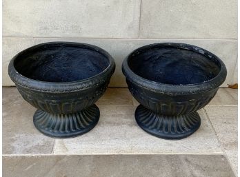 Pair Of Black Resin Urns