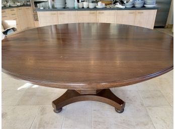 Large Round Dark Wood Dining Table On Pedestal