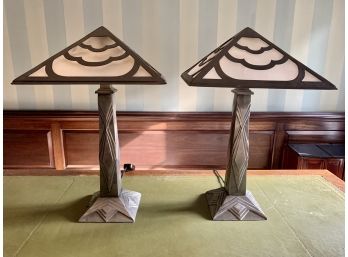 Pair Of Art Deco Metal And And Plastic Table Lamps