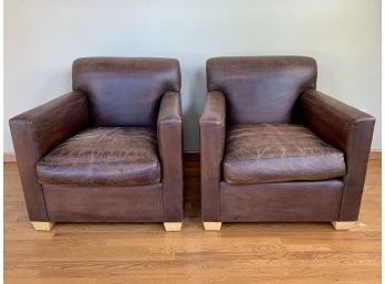 Pair Of Richter Furniture Chocolate Leather Arm Chairs