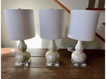 Collection Of 3 Shell Table Lamps - 2 Yellow, 1 Cream