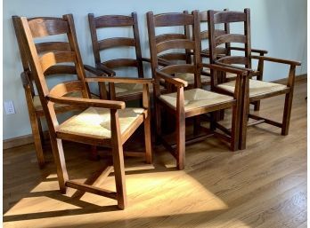 Set Of Ladder Back Dining Armchairs With Rush Seats