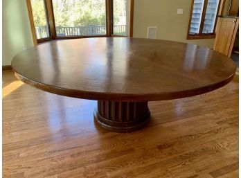 Large Dark Wood Round Dining Table On Pedestal