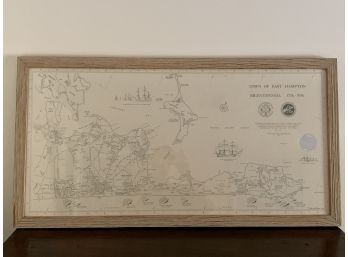 Distressed Wood Framed Town Of East Hampton Bicentennial Map