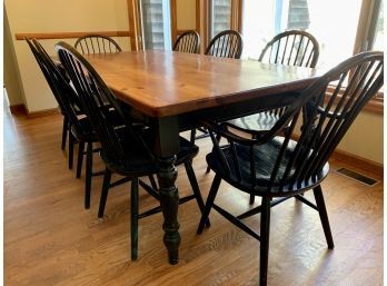 Rectangular Dining Table With 8 Windsor Style Chairs - 2 Arm, 6 Side