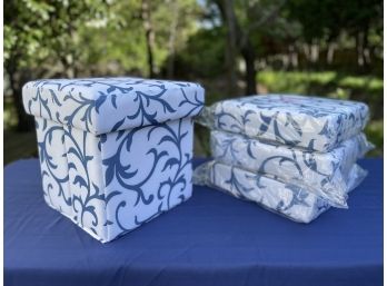 Set Of 4 Blue And White Fabric Covered Storage Bins - Brand New