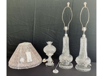 Pair Of Antique Waterford Crystal Lamps, 1 Waterford Desk Lamp And Waterford Desk Pen