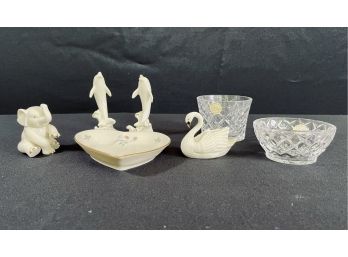 Collection Of Lenox Animal Figurines, 1 Heart Dish And 2 Crystal Bowls